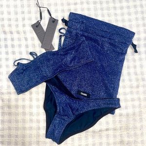 TRIANGL Navy Blue Sparkly Swimsuit Set With Bag